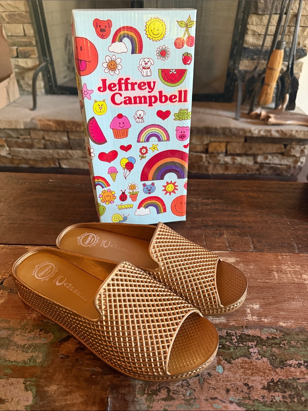 NIB Jeffrey Campbell Metallic Gold Kids Slip-On Mules